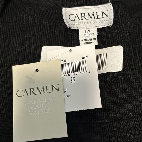 Carmen Marc Valvo S Blouse Ribbed Puff‎ Sheer Sleeve Square Neck Black NWT - Picture 6 of 11